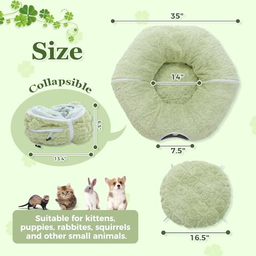 Image of PEQULTI Cat Tunnel with Bed for Indoor Cats, Cat Play Donut Tunnel with Washable Soft Plush Mat, Round Tube Toys Cute Tube for Kittens, Puppies, Rabbits and Ferrets, Green