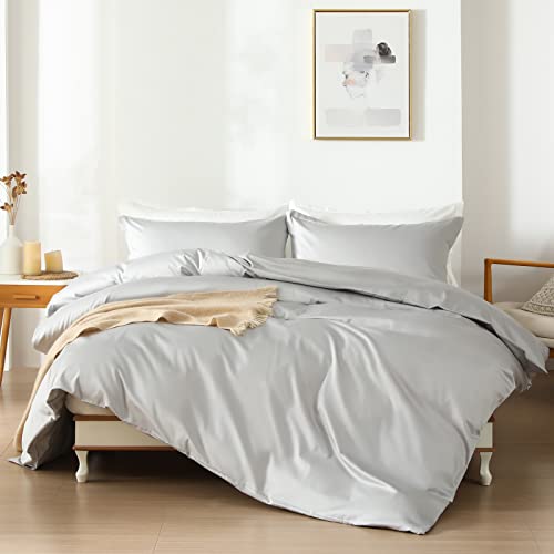 homeboxCotton Duvet Cover Set - 100% Egyptian Cotton Grey Bedding Set Queen Size - 1200 Thread Count Breathable and Soft Duvet Cover Set for All Seasons(Queen, 90x90'')