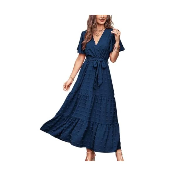 MASCOMODA-Women-Boho-Swiss-Dot-Maxi-Dresses-Wrap-V-Neck-Flutter-Short-Sleeve-Solid-Tie-Waist-A-Line-Tiered-Flowy-Long-Dresses