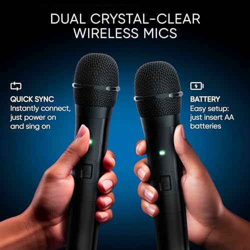 MASINGO Karaoke Machine for Kids and Adults with 2 Wireless Bluetooth Microphones, PA Portable Speaker with Colorful LED Lights, Supports TF Card/USB, AUX/MIC in, TWS for Home Party, Burletta C10 V2
