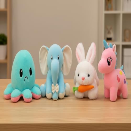 Image of Pack of 4 Elegant Soft Toys Combo Set (Blue Appu-Optopus-Rabbit-Pink Unicorn)
