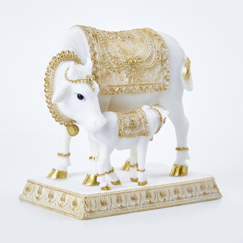 Image of Karigaari India Divine Kamdhenu: Handcrafted Dhayana Polyresin Cow and Calf Figurine for Auspicious Home Decor - Bring Prosperity, Peace & Spiritual Harmony to Your Space