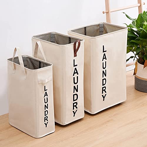 92L Large Laundry Hamper With Leather Handle,Standable Laundry Basket With Wheels ,Large Hamper,Rolling Laundry Basket White #TOP5