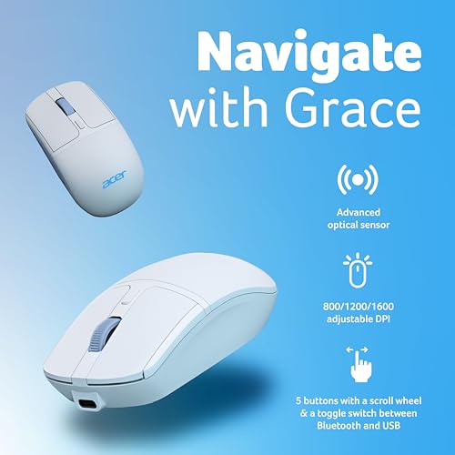 Image of Acer ZenKeys Duo Wireless Keyboard & Mouse Combo | 2.4 GHz + Bluetooth | Rechargeable 500 mAh Type-C | 99-Key Silent Keyboard | 1600 DPI Optical Mouse | 10m Range | Windows /macOS /Linux Compatible