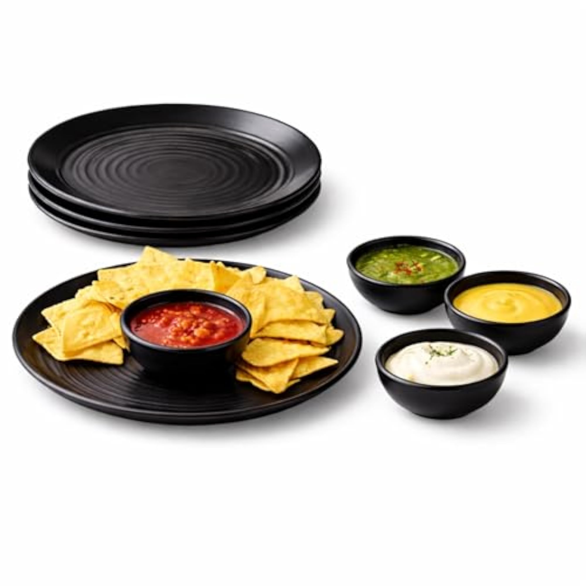 Melamine Plate and Dip Bowl Set (Pack of 8)