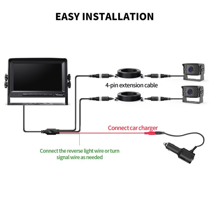 Image of eRapta HD 1080p Backup Camera System Kit, 7-inch Reversing Monitor with IP69 Waterproof, Rear View Cameras, Backup Camera for RV Truck /Trailer /Tractor /Box /Camper AYX702