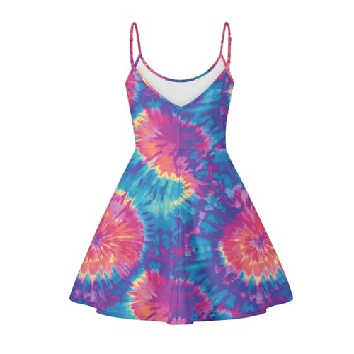 Image of Women's Spaghetti Strap Dress Summer Casual Swing Sundress Girls Beachwear Swing Mini Dress