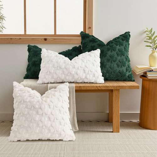 Image of decorUhome St. Patrick's Day Shamrock Pillow Covers 20x20 Inch Set of 2, Soft Plush Faux Wool Cream White Throw Pillow Covers, Farmhouse Spring Holiday Decor for Sofa Living Room