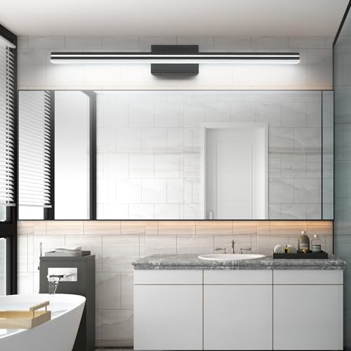 Image of SineRise 40-Inch LED Modern Bathroom Vanity Light Bar, Matte Black Modern Acrylic Bathroom Wall Lighting Fixtures Over Mirror (Cool White 6000K)