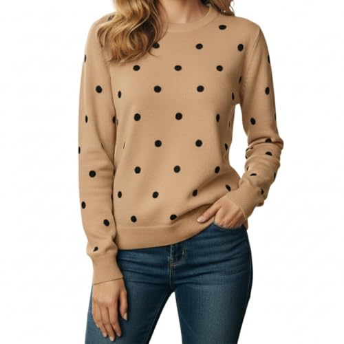 Grewear Women's Polka Dot Crewneck Sweater, Casual Long Sleeve Knit