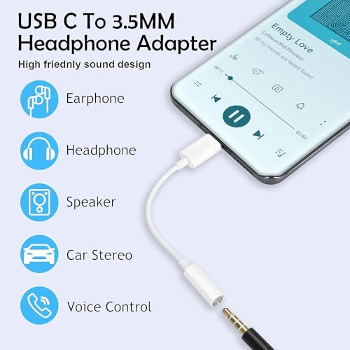 Image of White Type C to 3.5 mm Headphone Audio Jack Adapter, USB C to Aux Connector Splitter, Earphone Converter Cable only for iPhone 15, 15 Plus, 15 Pro, 15 Pro Max, ipad, Samsung Type C Devices