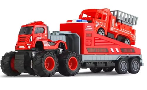 Image of SHIPEASE Friction Powered Fire Engine Truck Toys for Kids Boys 1 /43 Die Cast Metal Model Fire Rescue Excavator Engineering Car Trailer Miniature Toy Pull Back Vehicle (Multicolor)