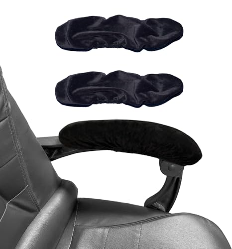 Velvet Office Chair Armrest Covers - Stretchable & Removable Armrest Protectors for Desk Chairs, Computer Chair, Gaming Chairs - Soft & Durable (2Pcs, Black)