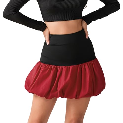 Women's Y2K Bubble Mini Skirt High Waist Pleated Ruffle Hem Puffy Casual Summer Short A-Line Skirt Streetwear