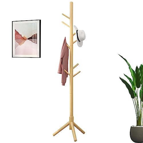 Jildouf Perchero independiente de madera, con 8 ganchos para ropa, soporte para árbol de pie, perchero de pie para bolsa