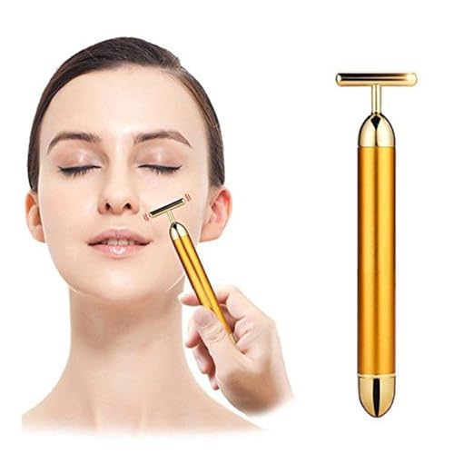 Image of Golden Color Energy Beauty Bar Electric Vibration Facial Massage Roller Waterproof Face Skin Care T-Shaped Anti Wrinkle Massager for Forehead Cheek Neck Clavicle Arm