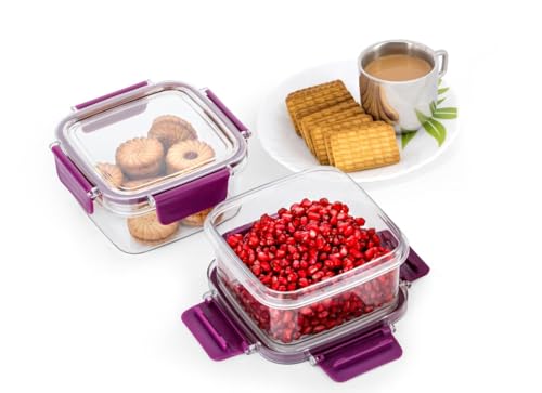 Image of PEARLPET Melody Jars - Airtight, BPA-Free, Stackable Food Storage Containers | Set of 3 Unbreakable PET Jars, Purple (400ml, 600ml, 1000ml)