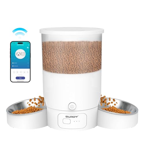Surdy - Alimentatore automatico per gatti per 2 gatti, 2,4 G/5 G, WiFi Smart Pet Feeder con controllo APP per alimentazione remota, 3 l, programmabile 1-10 pasti, doppia alimentazione, sacchetto