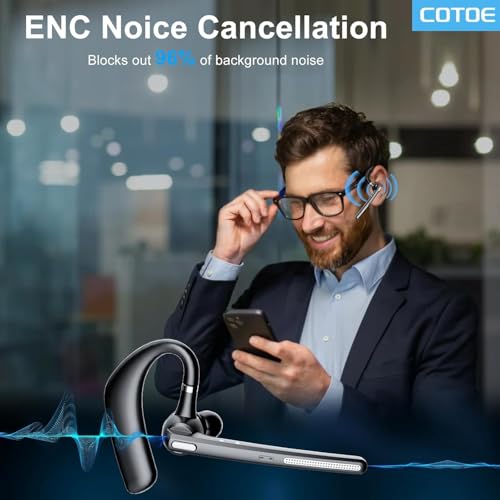 Image of Bluetooth Headset with 72-Hour Talk Time & 500mAh Charging Case, Bluetooth V5.3 Headset with Noise Cancelling Mic - Wireless Earpiece Hands-Free Headphones for Office Trucker Driving Business,Black