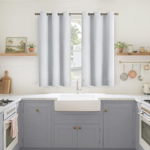 Image of YoungsTex Room Darkening Curtains 45 Inch Length for Kitchen Windows - Short Thermal Insulated with Grommet Blackout Window Drapes for Bedroom, 2 Panels, 42 x 45 Inch, Greyish White