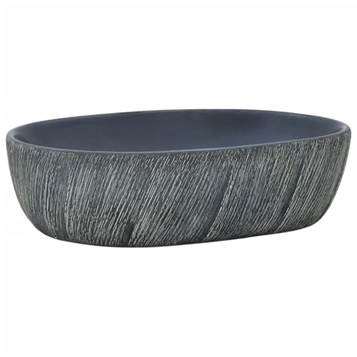 vidaXL Lavabo sobre Encimera Ovalado, Lavamanos de Tocador, Lavabo de Fregadero, Lavamanos sobre Encimera para Baño Aseo, Cerámica Negro y Gris