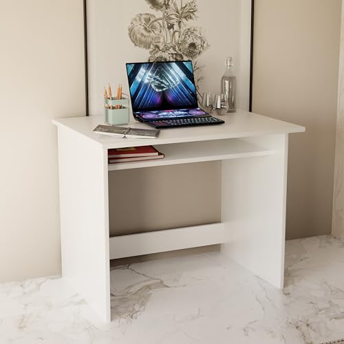 Callas Computer Desk for Home Office – Modern Writing Study Table for Laptop – Small Space Desk for Bedroom, Living Room, or Study – Sturdy & Simple Workstation (ST-02-White)