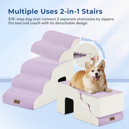 Dog Stairs for Large Dogs - 24" H Pet Stairs Ramp for High Bed 2 in 1 with Zippers Suitable for Cats, Indoor Cat Ladders with Non-Slip Bottom, Beige - Image 5