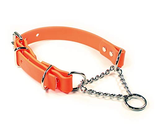 sleepy pup Collar de entrenamiento de cadena de acero inoxidable Martingala ajustable e impermeable a medio cuadro, fabricado en Virginia (mediano: 14-18 pulgadas, naranja)
