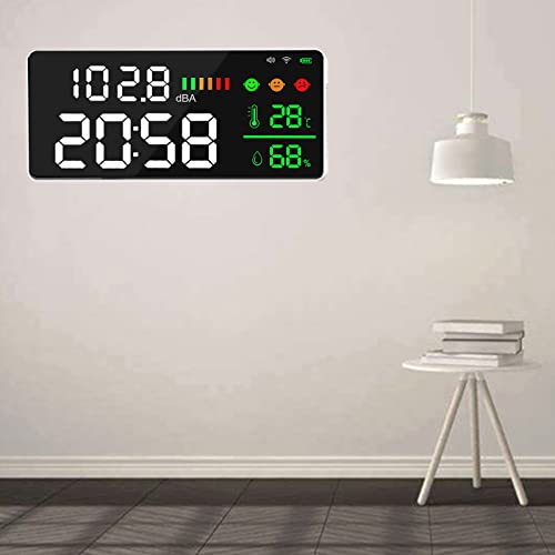 Medidor de Nivel de Sonido LED de 11 Pulgadas con Reloj de Humedad Temporal-2,4G WIFI Tuya APP Medidor de Decibelios para DB, Medidor de Nivel de Humedad Temporal, Medidor de