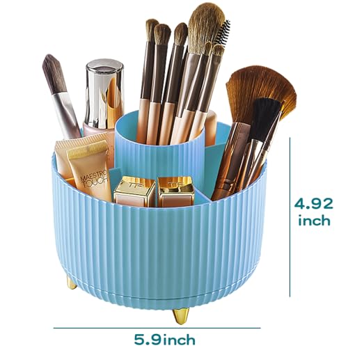 Image of fanado 360 Rotate Makeup Brush Holder Organizer, Makeup Organizers Countertop, Makeup organization and Skincare Storage with Gift Box Packing for Vanity, Desktop, Bathroom (Blue)