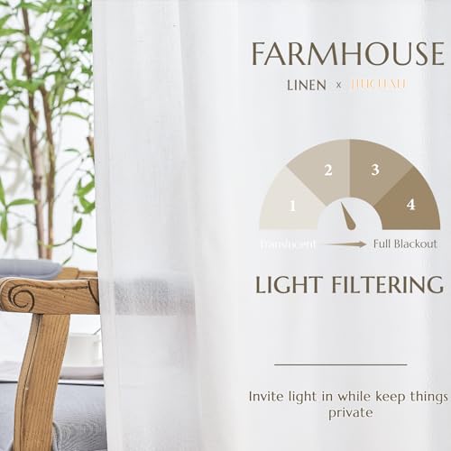 Image of jinchan White Linen Curtains 84 Inch Length, Rustic Semi Sheer Curtain for Living Room Bedroom Home Decor Drapes Back Tab, Set of 2 Panels