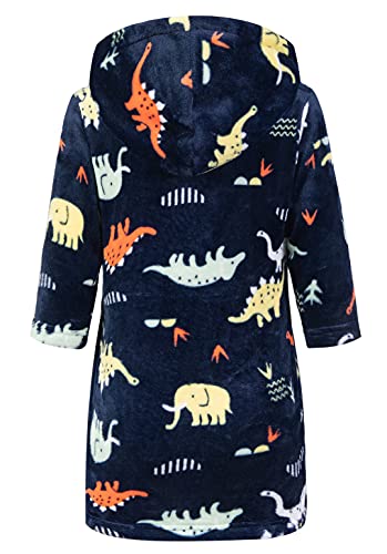 Crooutn Kids Little Boys Girls Cartoon Hooded Bathrobe Toddler Robe Pajamas Sleepwear ((4-5T),Black Dinosaur) #TOP1