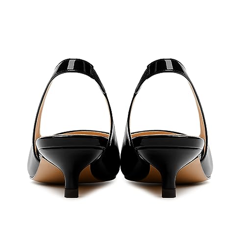 JUSTDANNI Womens Slingback Pointed Toe Comfortable Wedding Elastic Dress Patent Kitten Low Heel Pumps Shoes 1.5 Inch4