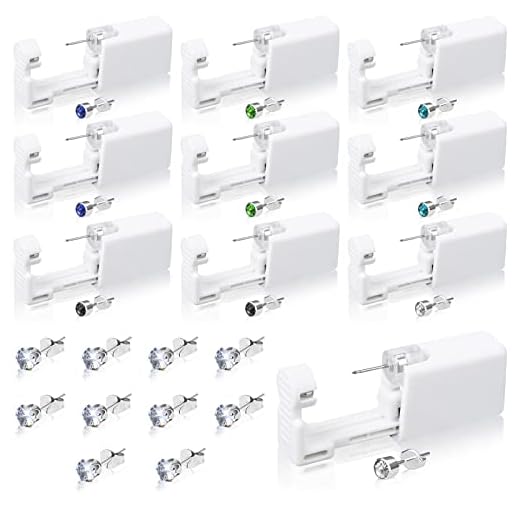 Caffox 10Pcs Ear Piercing Kit, Disposable Self Piercing Gun Kit, Ear Nose Lip Piercing Machine Tools with Crystal Stud Earrings for Home Salon Piercing