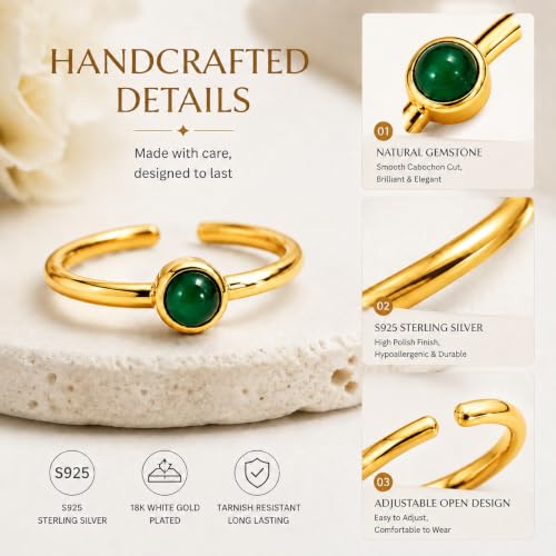 Natural Chalcedony Ring for Women 925 Sterling Silver Adjustable Open Ring - image 3