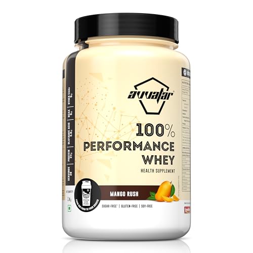 Image of avvatar PERFORMANCE WHEY PROTEIN | 1Kg | Mango Rush Flavour | 27g Protein | 29 servings