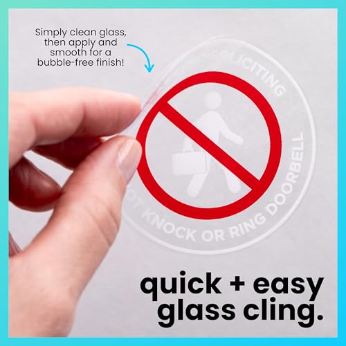 Image of ExcelMark No Soliciting Window Stickers - 2.75 inch Round Transparent Vinyl Sticker Sign - Select From Sticky Front or Sticky Back For Interior or Exterior Use - 3 Designs (Interior)