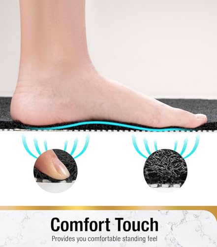 Image of HITSLAM Square Loofah Shower Mat, 24x24 Inch Non Slip Bath Mat, Black