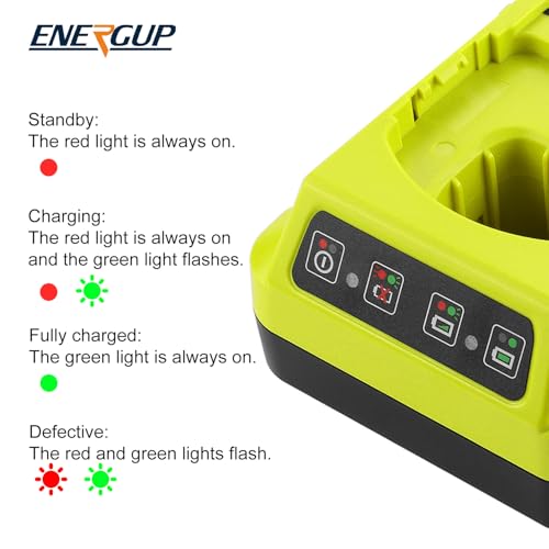 Energup 2Pack 18Volt P102 Replace for Ryobi 18V Batteries and Charger Combo 3.5A, for 18 Volt ONE Plus P103 P104 P105 P107 P109 P190 P191 P122 for Ryobi 18v Lithium Battery