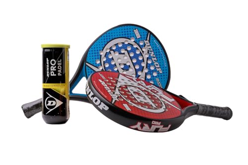 Pack 2 Palas de Padel Dunlop Fury (Azul, Roja) + Bote de Pelotas Dunlop Padel Pro
