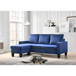 Groovecraft Adora 3 Seater Fabric L-Shaped Sectional Sofa for Living Room (Blue)