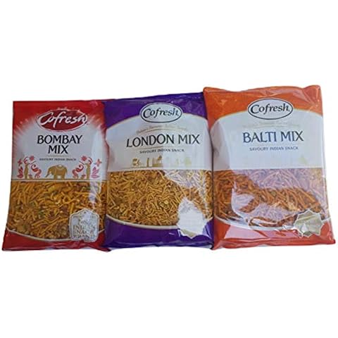 Indian Snacks Selection, Bombay, Balti, London Mix 3 x 325g Large Bags Party Set Cofresh from Kingdom Supplies Cover