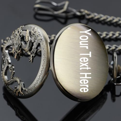 Image of Men's Mechanical Hollow Dragon Design Hand Wind Pocket Watch Roman Numerals Steampunk with Chain Box