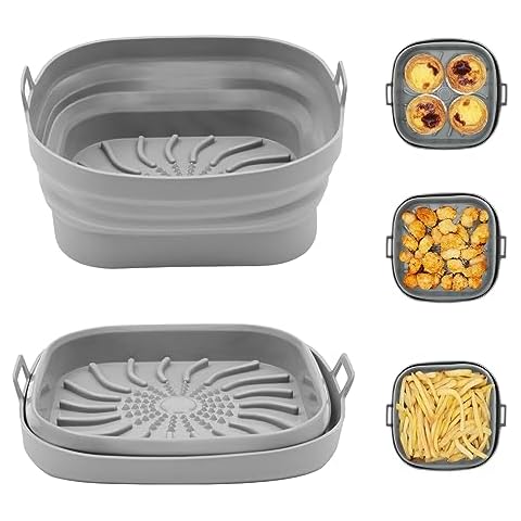 Aichoof Square Air Fryer Liner, Reusable Silicone Round Air Fryer Pot,Non-Stick Oil Filter Design 100% Food-Grade Kitchen Mat, 20cm Large Replacement Accessories for Air Fryer(Grey) Cover