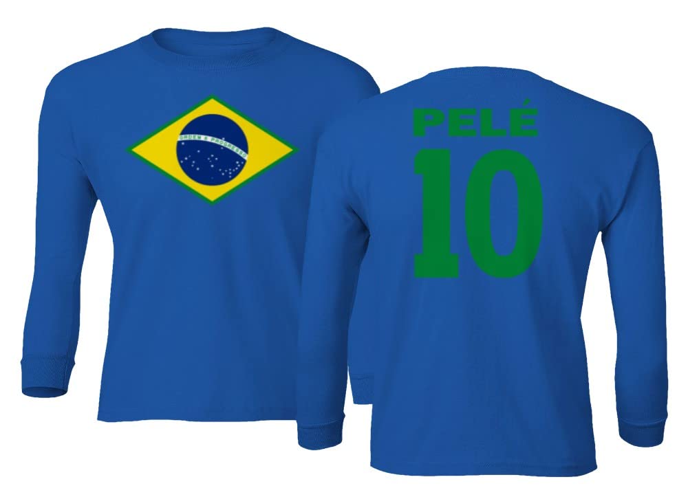 FLAURAPele 10 Brazil Soccer Goat Jersey Style Tribute Youth Long Sleeve T-Shirt