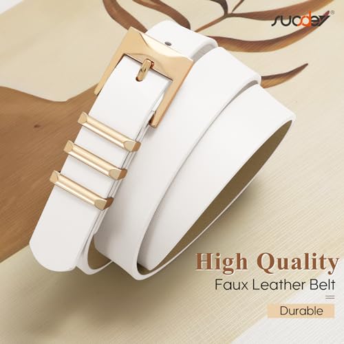 SUOSDEY 2 Pack Women Faux Leather Belts for Jeans Dresses Pants Fashion Ladies Waist Belt with Gold Buckle 0.9" Width3