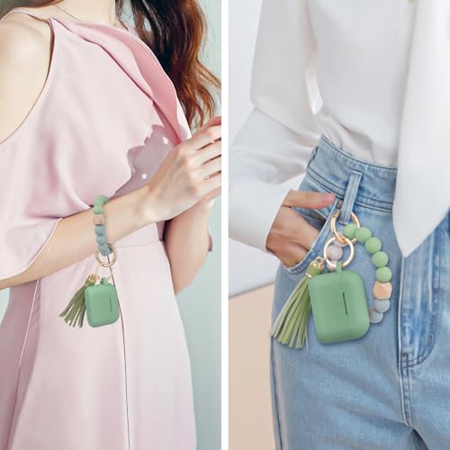 Image of Filoto for AirPods Pro 3 Case (2025), Soft Silicone Protective Case Cover Compatible with Apple AirPods Pro 3rd Generation with Beaded Bracelet Keychain Accessories for Women Cactus Green