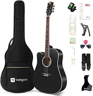 Vangoa Left Handed Guitar, Full Size Cutaway Left Handed Acoustic Guitar Kit for Adult Beginner 41 Inch Lefty Acustica Guitarra Set, Black