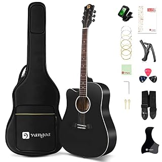 Vangoa Guitare acoustique 6 cordes pour gaucher Noir 104 cm - Les Beatles, Paul McCartney, John Lennon, RIngo Starr, George Harrison