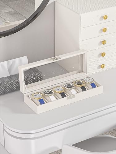 Image of Watch Display Case For Men,Leather Watch Organizer Box,Watch Travel Organizer Tray,Watch Collection Storge Holder For Women (Beige Velvet, 6 Slots)